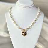 Guardian Shield Pearl and Gold Bead Necklace